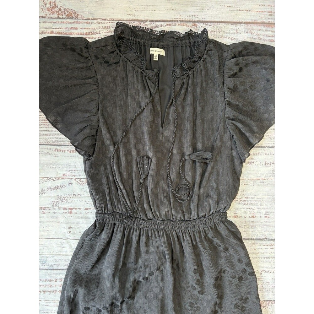Max Studio Black Tiered Maxi Dress Womens Small Polka Dot Witchy Whimsigoth Long - Picture 3 of 7